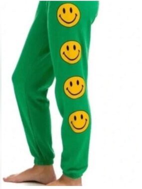 Aviator Nation Smiley Face Sweatpants - unisex green Small
